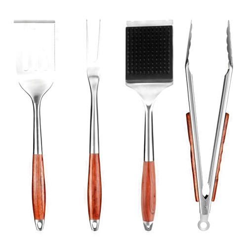 FJNATINH Heavy-Duty Grilling Accessories Rose Wooden BBQ Grilling Tools Set,Outdoor Grill Set with Spatula, Fork, Brush & Tongs,Essential Accessories for Barbecue & Grill. Ideal Gift for Men