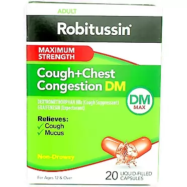 Robitussin Cough + Chest Congestion DM Liquid-Filled Capsules Maximum Strength - 20 ct, Pack of 3