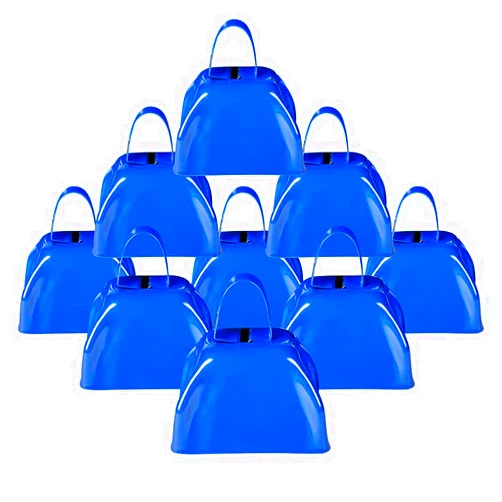 ArtCreativity 3 Inch Blue Metal Cowbell Noisemakers (Pack of 12) Loud Metal Cowbell Noise Makers Party Favors with Handles, Great for Football Games, Sporting Events, for Kids and Adults