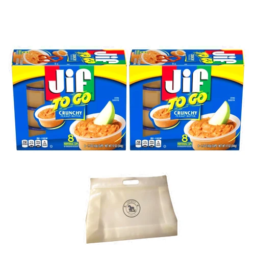 AMCIENT JIF Crunchy Peanut Butter Cups (8-1.5 oz) Bundle With Reusable Sandwich Pouch By AMCIENT (Pack of 2)