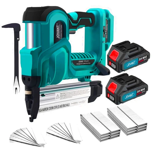 Jovant 2 in 1 Nail Gun Battery Powered, Electric Nail Gun with 2240pcs 18 GA Nails/Staples & Nail Puller, Brad Nailer with 20V 2 * 2.0A Batteries for Home Improvement & Woodworking