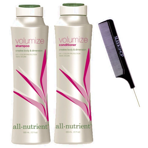 All Nutrient All-Nutrient VOLUMIZE Shampoo & Conditioner DUO SET, For Added Hair Volume & Dimension (w/Sleek Comb) UV+ Color Protection, 100% Vegan (12 oz + 12 oz DUO KIT)