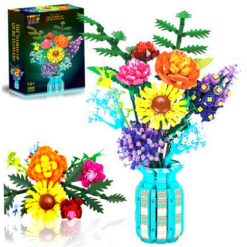 Mavo brix Flowers Bouquet Building Set for Adults, Wildflowers Icon Flowers Botanical Collection Kits Compatible with Lego Flowers, Valentines Flowers Sets for Women Girls 14+, 11001