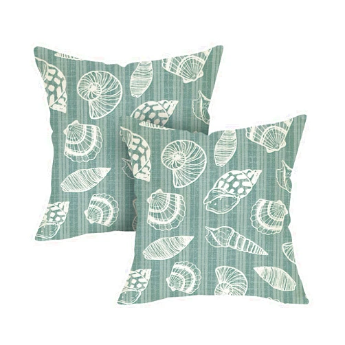 Fjfz Vintage Beach Conch Decorative Throw Pillow Covers 18 x 18 Set of 2, Retro Coastal Sea Shell Porch Outdoor Home Decor, Nautical Ocean Marine Striped Sofa Couch Cushion Case