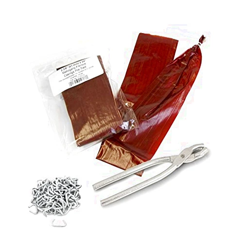 The Sausage Maker - Summer Sausage Casing Kit, Tied and Looped 61mm (2.4”) Dia. x 24” Mahogany Fibrous Casings (20ct) with Sausage Pliers and Casing Rings