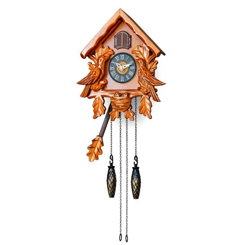 TIMEGEAR Cuckoo Clock with Night Mode, Singing Bird, Wooden Decorations and Swinging Pendulum (Brown)