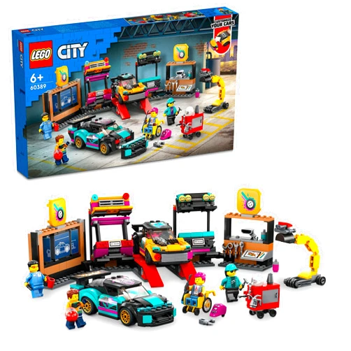 LEGO City Custom Car Garage, Toy Garage Building Set with 2 Customizable Cars, Pretend Play Mechanic Toy with 4 Mini Figures, Birthday Gift Idea for Boys, Girls, Kids Who Love Cars Age 6+, 60389