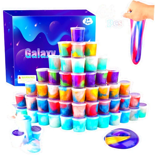 Tuupowana 64 Pack Mini Galaxy Slime Kit Party Favors, Stretchy, Stress Relief, and Safe for Girls and Boys Classroom Reward, Valentine's Day Party Supplies,End of Year Student Gifts,Halloween Galaxy Slime Bulk