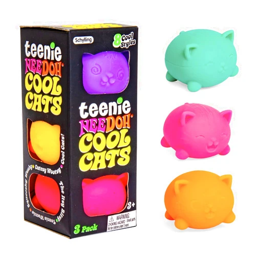 Schylling NeeDoh Teenie Cool Cat - Sensory Squeeze Toy - Contains 3 Mini Groovy Globs - 1.5