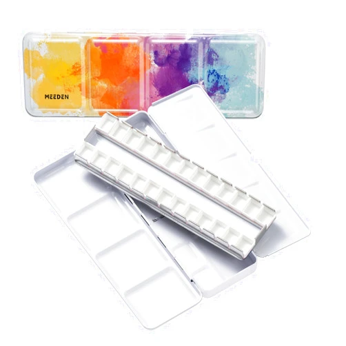 MEEDEN Empty Watercolor Paint Palette: Travel Water Color Palette Tin with 24 Half Pans - Portable Metal Palette Tin Box (Colorful)