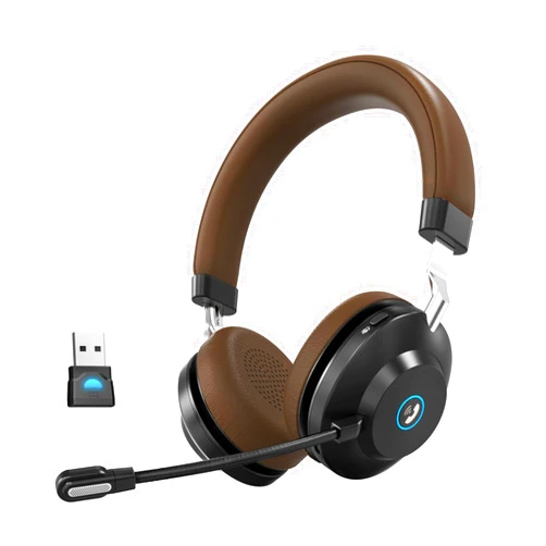Obzzpom Wireless Headset, Bluetooth Headset with Microphone, AI Noise Canceling Mic & USB Dongle, 45Hrs Talktime Wireless Headphones with Mic Mute for Office/PC/Laptop/Call Center/Meeting/Teams