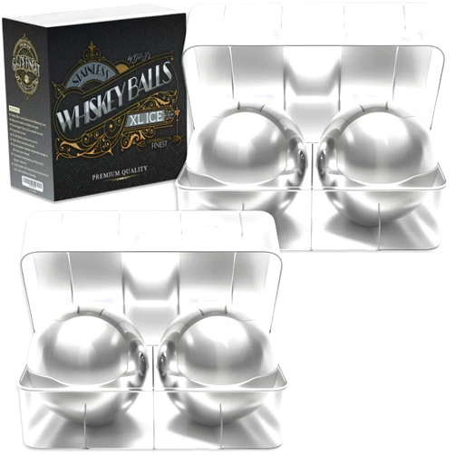 G & J's Finest 4 Premium XXL 55mm Stainless Steel Ice Whiskey Balls with Freezer Tray| Whiskey Rocks, Chilling Stones, Whiskey Stone Ice Cube Balls, Round Chilling Spheres (Not Solid Steel)