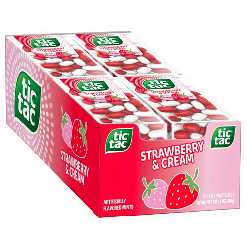 Tic Tac Strawberry & Cream Flavored Mints, Bulk 12 Pack, On-the-Go Refreshment, 1 Oz Each