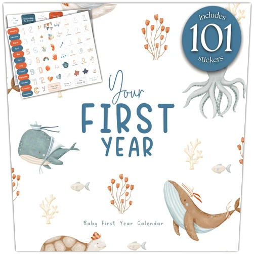 Bibi & Beau Baby's First Year Memory & 1st Year Calendar with 100 Stickers | Baby's First Year Calendar With Stickers & 1st Year Calendars, Baby Tracker