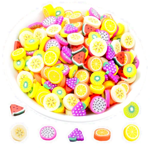 Zhiheng 100 Pack Fruit Slime Charms Resin Flatbacks Buttons Polymer Clay Beads for Miniature Fairy Garden Hair Accessories DIY Scrapbooking Phone Case (Multi)