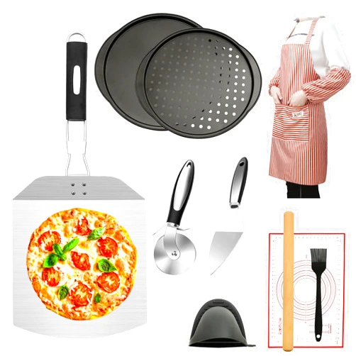 AOFUXTI 11PCS Pizza Peel Pizza Pan Set - Pizza Oven Accessories, Pizza Making Kit with 12