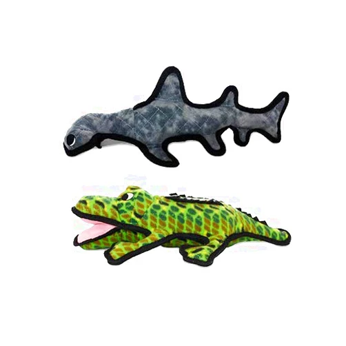 TUFFY - World's Tuffest Soft Dog Toy - Ocean Alligator-Squeakers - Multiple Layers. Made Durable, Strong & Tough. Interactive Play (Tug, Toss & Fetch). Machine Washable & Floats. (Combo Pack)