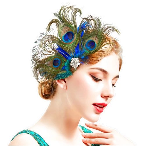 BABEYOND Peacock Feather Hair Clip Peacock Fascinator with Rhinestones Roaring 20s Peacock Flapper Fascinator 1920s Peacock Hair Accessories (Style 2)