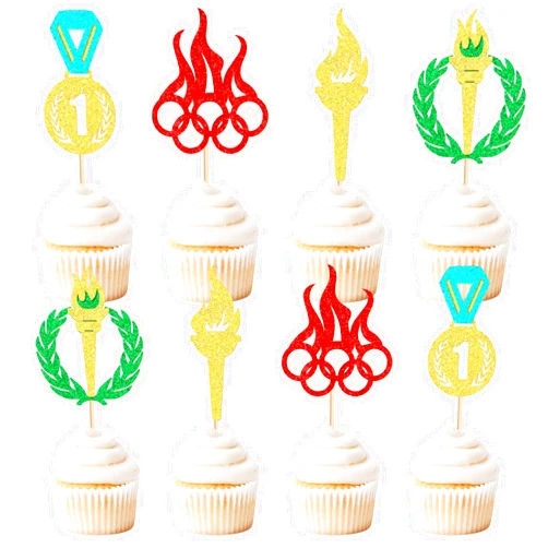 Keaziu 24 Pack Olympic Games Cupcake Toppers Sports Theme Torch Medal Olympic Rings Cupcake Picks Gym Sports World Games Baby Shower Party Decorations Supplies torch