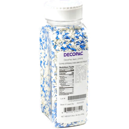 DECOPAC Winter Frost Mix Quins, 24oz, Fancy Sprinkles In Snowflake and Icicle Shapes, Candy Sprinkles in Handheld Container, Edible Sprinkles For Celebration Cakes, Cupcakes, Cookies