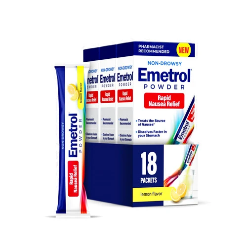 Emetrol Non-Drowsy Nausea Relief Powder Mix - Electrolyte Drink Mix for Rapid Nausea Relief, Morning Recovery, Hydration & Upset Stomach Relief - Lemon Flavor - 3 Pack x 6 Packets