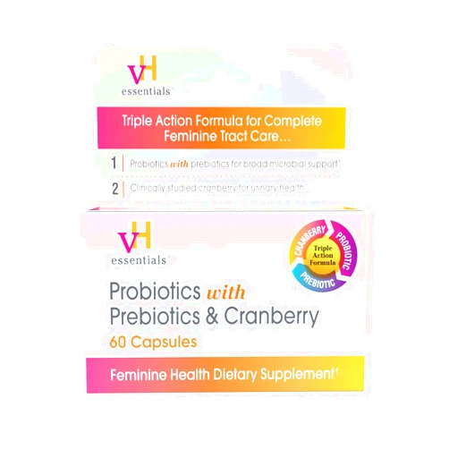 vH essentials Probiotics with Prebiotics and Cranberry Feminine Health Supplement - 60 Capsules