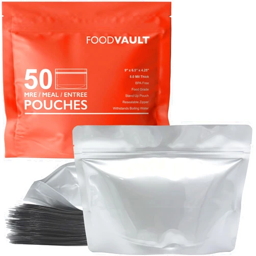 FoodVault 50-Pack MRE Mylar Bags [8 Mil per Side - 9