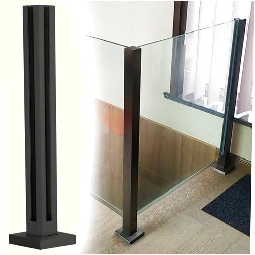 MBROS Indoor Hallway Stairs Glass Railing Post, Square Glass Railing Clamp Black, 85cm/90cm/115cm High Pool Fence Balustrade Post, Includes Screws