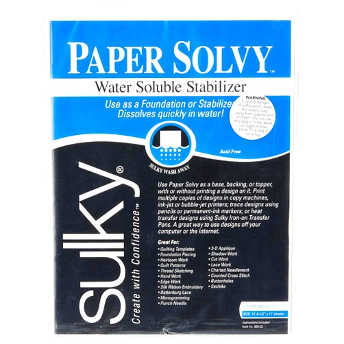 Sulky 409-02 Paper Solvy Water Soluble Fabric Stabilizer, 8-1/2 by 11-Inch, 12 Per Package