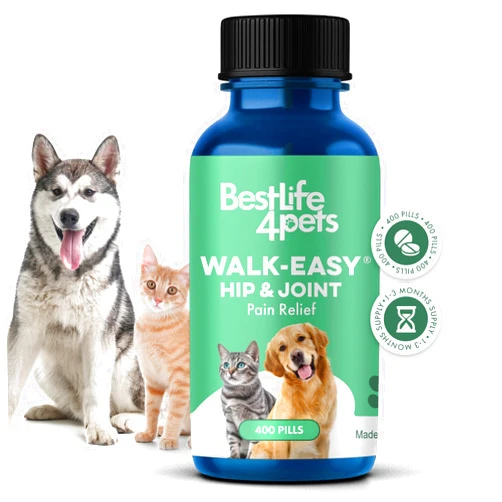 BestLife4Pets WALK-EASY Cat & Dog Joint Pain Relief, Effective Cat Pain Reliever, Anti Inflammatory & Natural Dog Hip and Joint Supplement Helps With Mobility, Limping, Hip Dysplasia and ACL Tear, 400 Small Pills