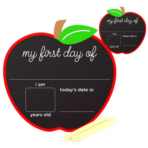 Pearhead First and Last Day of School Chalkboard, Reusable Apple-Shaped Double-Sided Fill-In Board with Yellow Chalk, Perfect Photo Prop for School Milestones