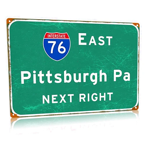Buoraev Highway Vintage Metal Tin Signs East Pittsburgh Pa Next Right Metal Posters Airport Street Direction Signage Plaque Office Club Bar Wall Art Decor 12x16 Inches