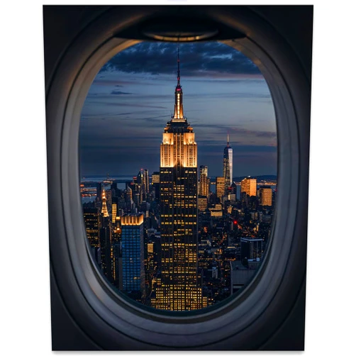 Lone Star Art First Class View of New York Poster - 11x14 Unframed - Aviation Travel Art, Empire State Building, Skyline, Plane Window Photography, Aerial Scenery, Living Room Home Office Decor, Urban Cityscape