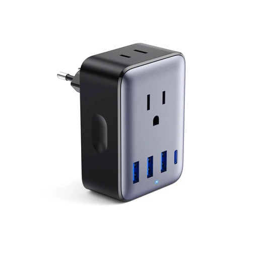 Feob European Travel Plug Adapter USB C, 45W International Power Plug with 2 AC Outlets,1 USB C and 3 USB A Port, 6-in-1 Type C Power Adapter Charger for US to Most of Europe EU Spain Italy France Germany