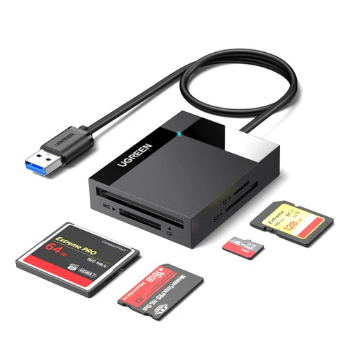 UGREEN SD Card Reader USB 3.0 Card Hub Adapter 5Gbps Read 4 Cards Simultaneously CF, CFI, TF, SDXC, SDHC, SD, MMC, Micro SDXC, Micro SD, Micro SDHC, MS, UHS-I (Black)