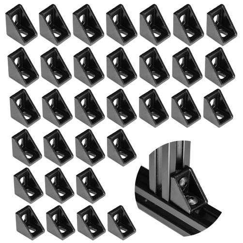 NVAXQF 32Pcs Black Corner Bracket (20×17) 2020 Aluminum Extrusion Profile Angle Corner Brackets, for 6MM T-Slot CNC DIY 3D Printer and Industrial Bracket Making