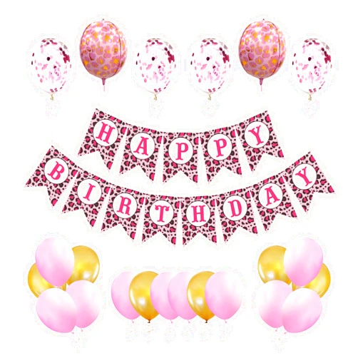 Marwey Pink Cheetah Birthday Banner Decorations 25 pcs Leopard Print Theme Party Supplies Balloons and Banner Kits for Girls Jungle Animal Birthday Party Wild One Celebrations
