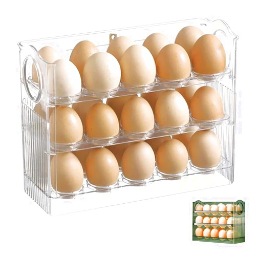 DABATO Egg Refrigerator Storage Box, Egg Holder for Refrigerator Door, Clear Egg Fresh Storage Box for Fridge, 3-Layer Flip Fridge Egg Tray Container, Egg Storage Container for Househol (Transparent)