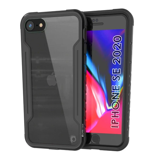 Punkcase iPhone SE 2020 [Armor Stealth Series] Protective Military Grade Multilayer Cover W/Aluminum Frame [Clear Back] Ultimate Drop Protection for Your iPhone SE (4.7
