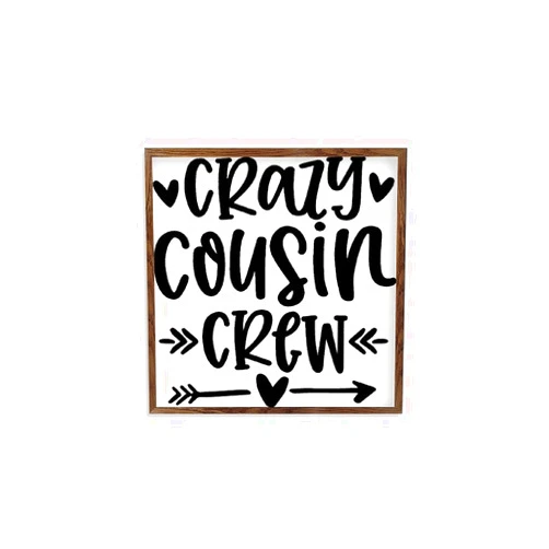 Promini Framed Quotation Inspirational Wall Decor Wooden Art Signs Positive Quotes Sayings Crazy Cousin Crew Charcoal-C8 18x18cm