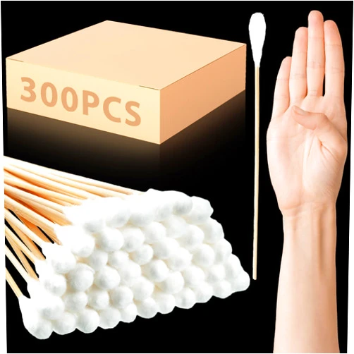 Zhehao 300 Pcs 8 Inch Cotton Swabs Large Cotton Swabs with Bamboo Handle Oversized Extra Long Cotton Tipped Applicators with Large 1/2