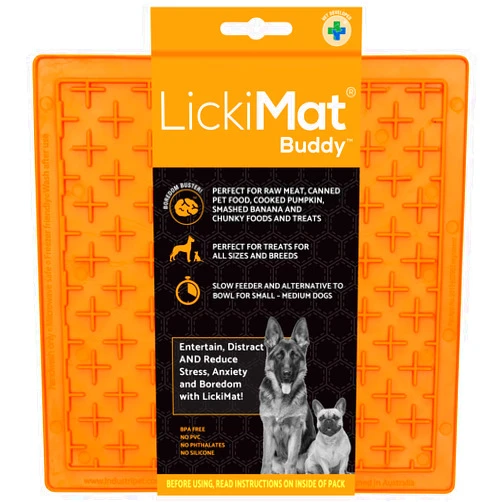 LickiMat Classic Buddy Slow Feeder for Dogs Lick Mat Boredom Anxiety Reducer Perfect for Food Treats Yogurt Liquid Food Peanut Butter Fun Alternative to a Slow Feed Dog Bowl, Orange