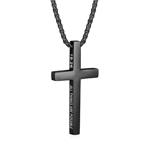 ZRAY Cross Necklace for Men Inspirational Bible Verse Cross Pendant Stainless Steel Cross Chain 22+2inch Christian Jewelry Meaningful Religious Gift for Boys