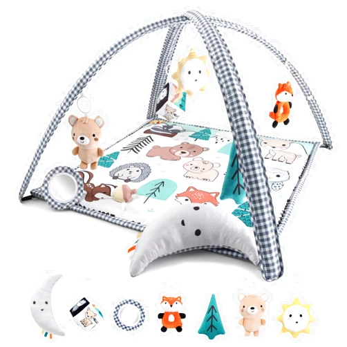 The Peanutshell Unisex Baby Play Gym & 7-in-1 Play Mat - Playmat Baby Toys 0-6, 6-12 Months Tummy Time Mat with Hanging Toys, Soft Padded Mat for Newborns, Infants - Woodland