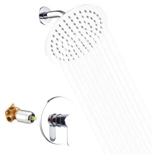 GGStudy Chrome Shower Faucet GGStudy Single Function Shower Trim Kit with Rough-in Valve Shower Set Bath Rainfall Shower Faucet System 8inch Round Stainless Steel Metal Shower Head