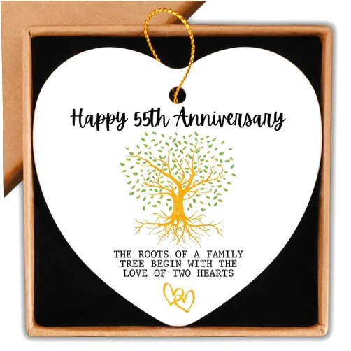 Piuzmnsiy 55th Anniversary Marriage Gifts for Couple parents Happy 55th Anniversary Ornament Keepsake Sign Heart Plaque Anniversary Romantic Couple Wedding Engagement Gifts for Her Him Wife Husband