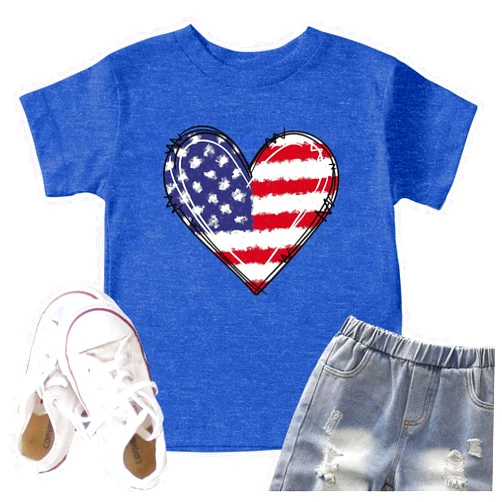 Vlinphin Boys 4th of July Shirt Girls Red White and Blue Patriotic American Flag Graphic Kids USA Independence Day Outfit 1-7 Years