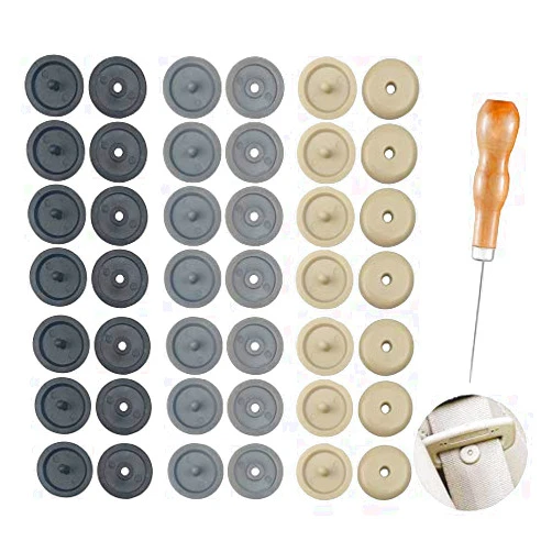 XIPEGPA 21 Sets Seat Belt Stop Button with 1 PCS Wooden Handle Awl Prevent Belt Buckle from Sliding Down The Belt | Removable Without Welding Universal Fit Stopper Kit (Black + Beige + Grey)