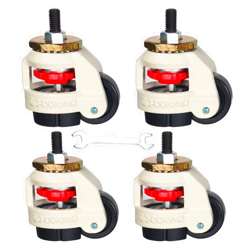 LINWEETEK 2 Inch Leveling Machine Stem Casters Set of 4, Leveling Caster Wheels Heavy Duty with Nylon Wheel, Retractable Rubber Leveling Foot for Workbench, Machine, Equipment