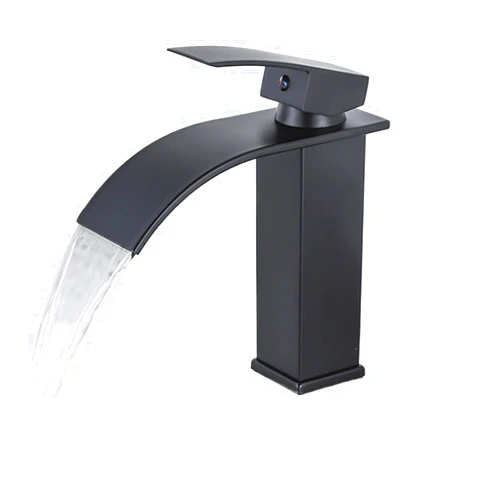 XXBTLROI Bathroom Basin Sink Faucet Waterfall Spout Tap Deck Mount Single Handle Cold Hot Water Mixer Vanity Washbasin Crane(Color:Chrome A-Tall)